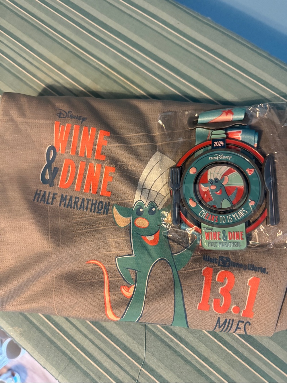 Disney Wine & Dine Half Marathon Teal and Orange Shirt with Medal Graphic